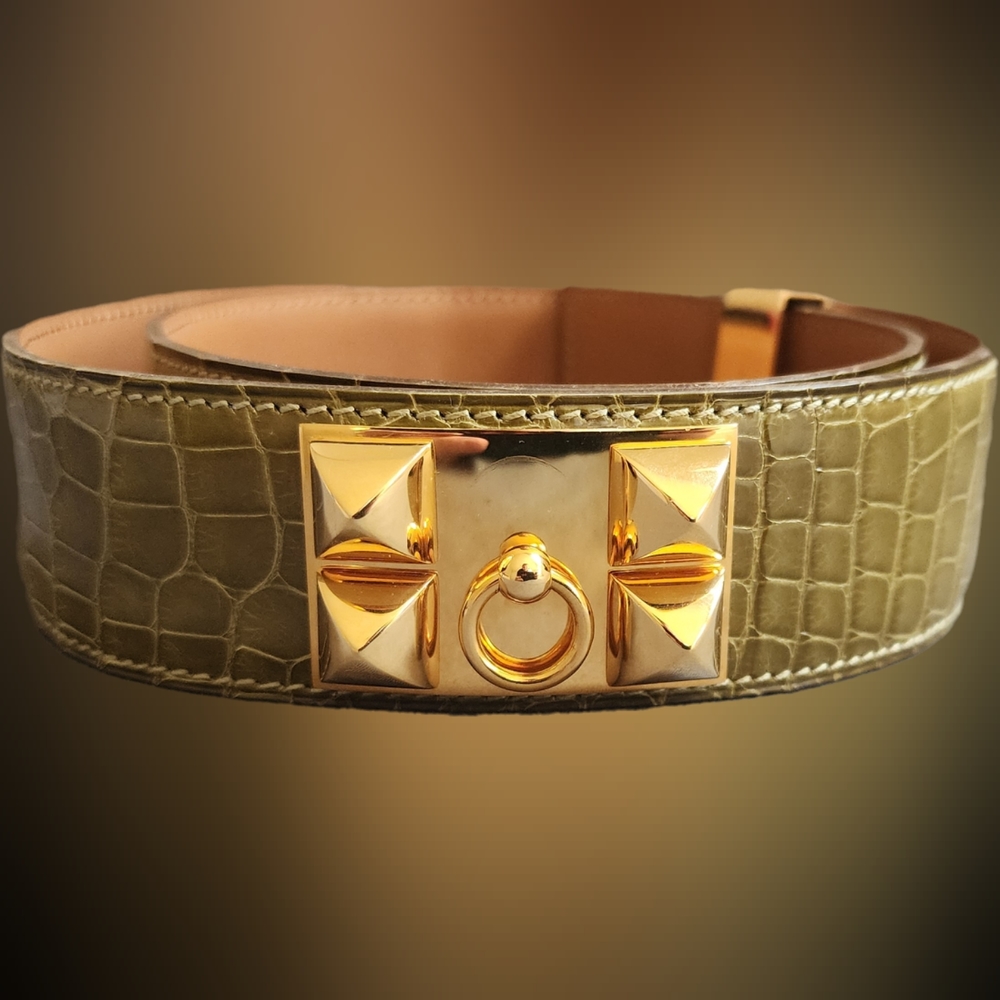 Hermes 1994 Anis Crocodile "Collier de Chien" Belt Size 75